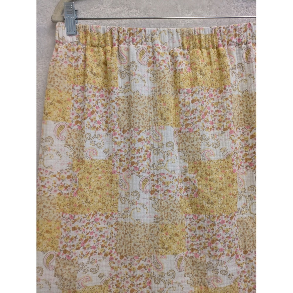 Floral Maxi Skirt Pastel Yellow White Elastic Waist Flowy Lined Summer Spring L - Picture 2 of 7